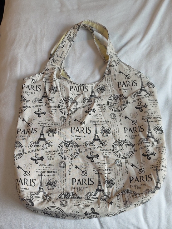Handbags - Paris Print Canvas Tote Bag in Beige and Black
